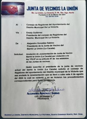 Presidente de la junta de vecinos de La Cacata en La Victoria solicita anulación de juramentación